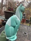 Royal haeger 1961 small winking cat turquoise and white lava drip glaze MCM