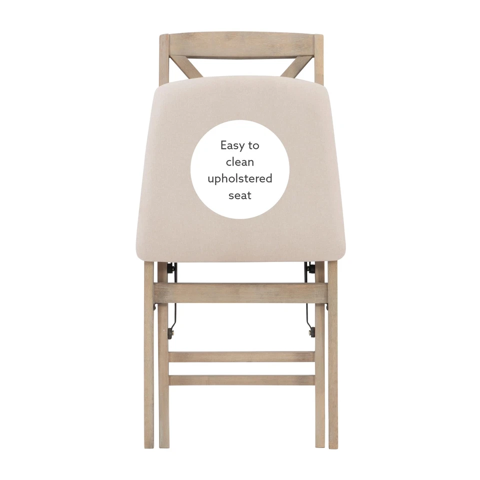 Silla Plegable Keira Gris Lavado Asiento Tapizado y Clásico Madera X Respaldo, Din... Foto 4 de 4