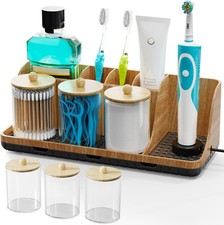 Bathroom Counter Organizer, Bathrooms Toothbrush Holder Set with 3 PCS Qtip