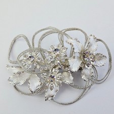 Vintage Style Silver Tone Floral Hair Clip Wire Wrapped Crystal Bridal Vine Prom