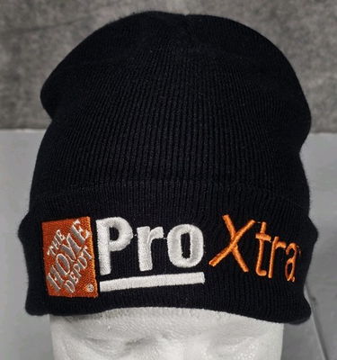 #ad Home Depot Pro Xtra Beanie Hat Cap Adult OS Black Embroidered Acrylic $13.96