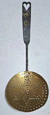 Rare 18th.c.Pa. Heart Decorated Wrought Iron & Brass Punch Decorated Skimmer