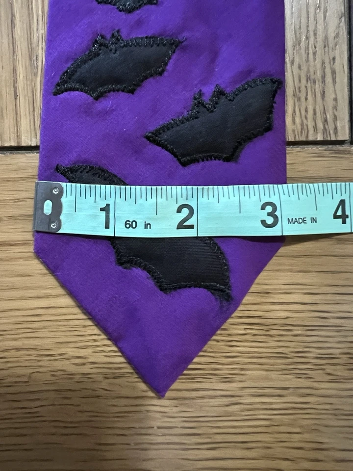 Vintage Halloween Tie Bat’s & Moon Purple Hand Made 3x46 - Image 3 of 4