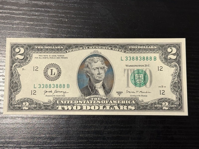 2017A $2 DOLLAR FANCY BINARY 3's & 8's - GEM UNC SN L 33883888 B