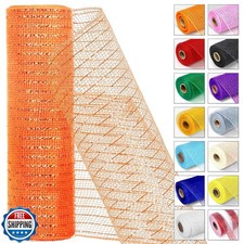 Orange Metallic Deco Mesh Ribbon   10" x 10 Yards Roll for Wreaths, Crafts, C