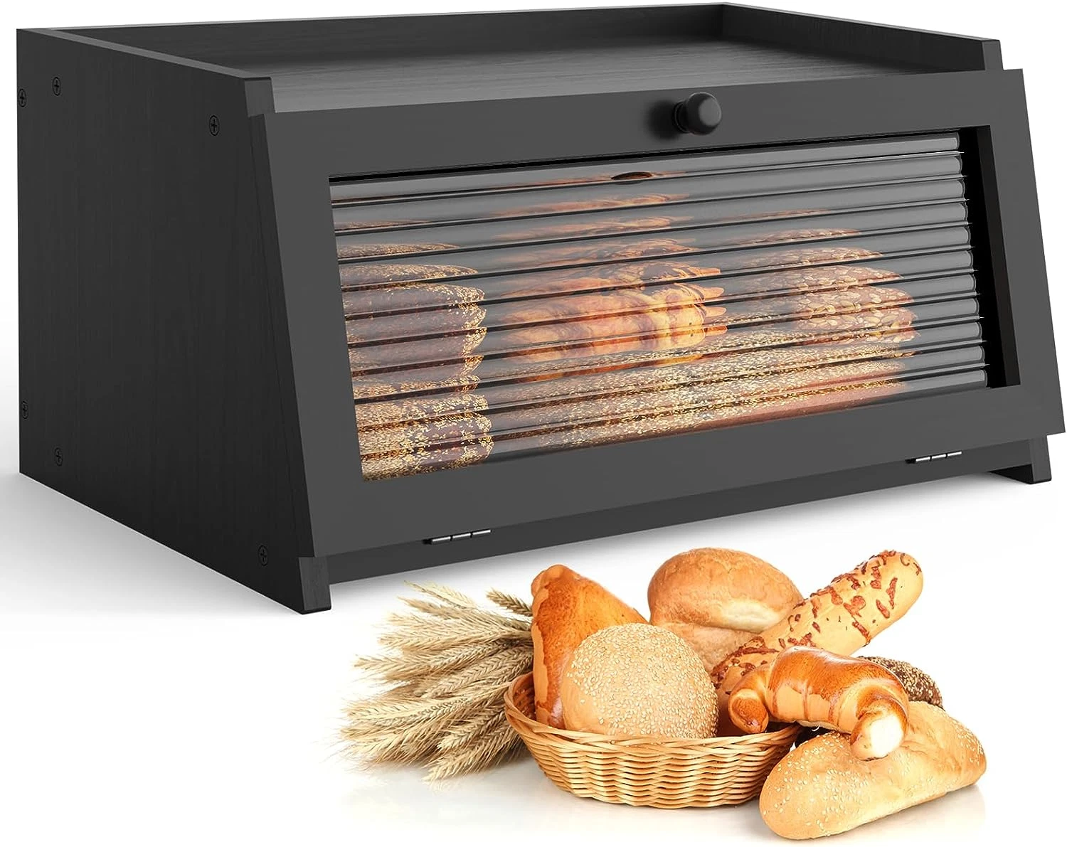 Large Black Bread Box for Kitchen Countertop with Window
Opens in a new window or tab