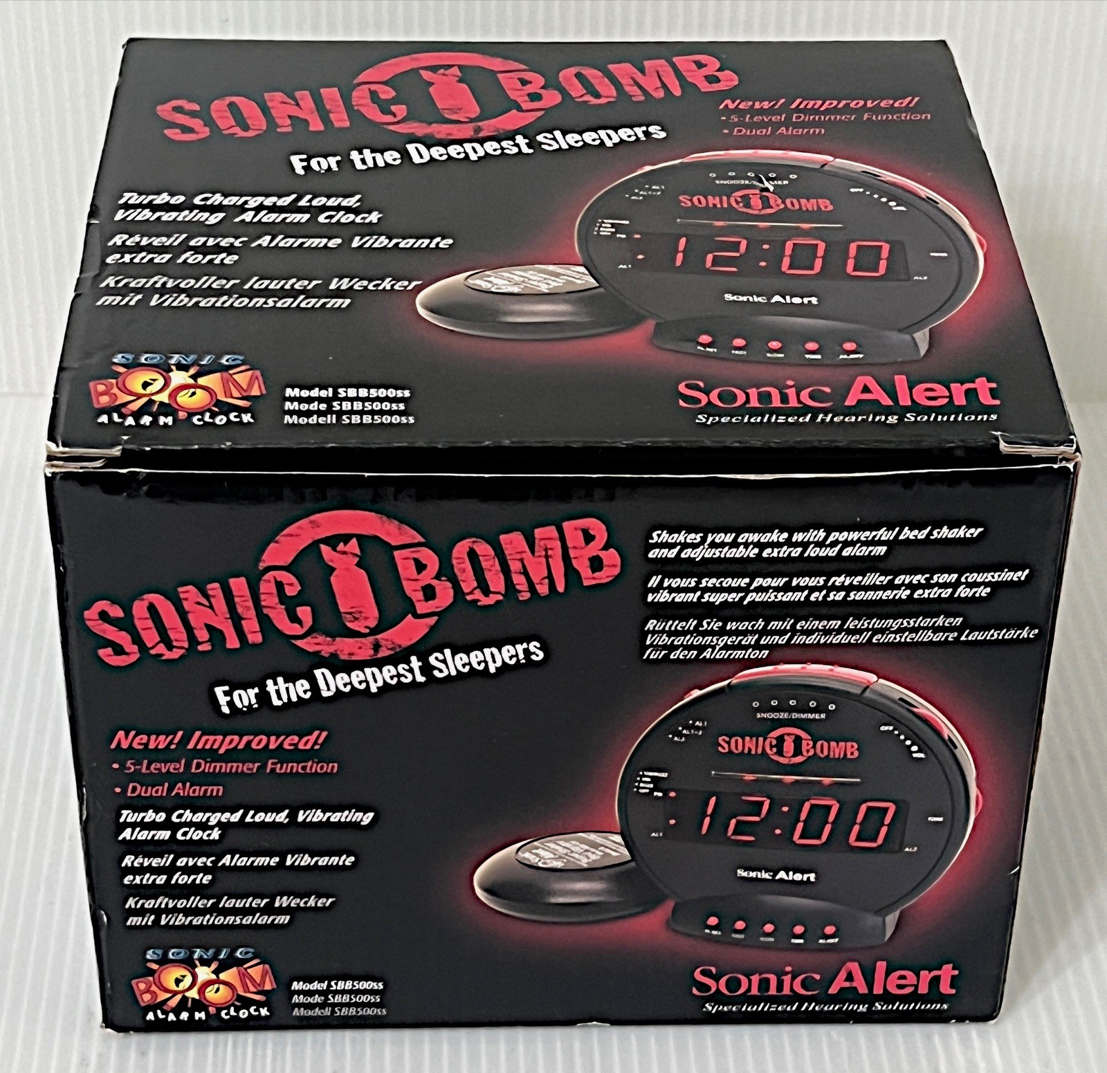 Sonic Bomb Dual Extra Loud Alarm Clock with Bed Shaker Black Vibrating Alarm