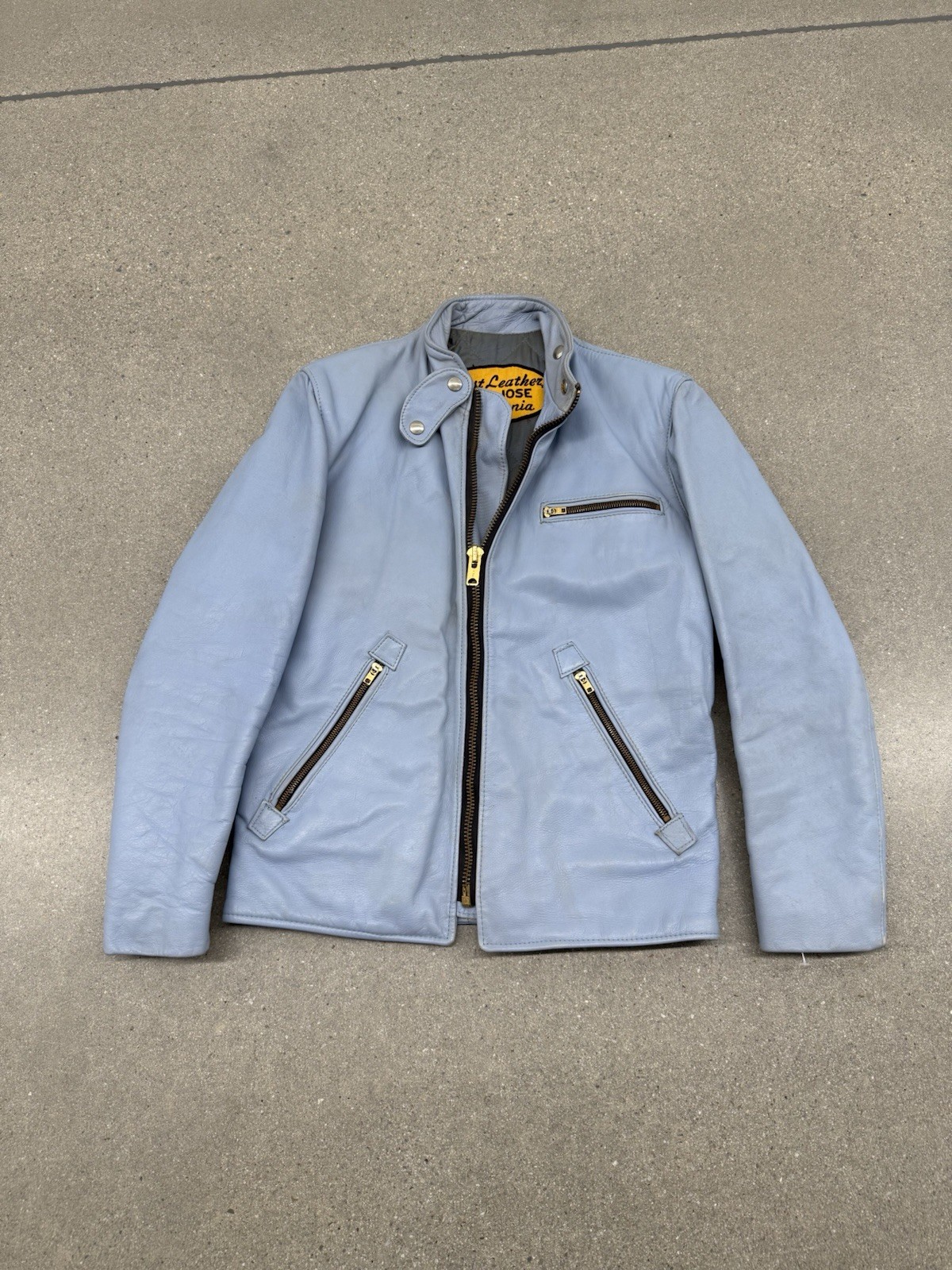 1960s Women’s Just Leather San Jose Baby Blue Leather Motorcycle Jacket