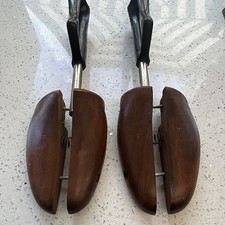 Wooden Spring Shoe Trees Pair with Metal Shafts and Black Plastic Handles