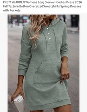 PRETTYGARDEN Women’s Long Sleeve Hoodies Dress Texture Button SS Dress Pockets