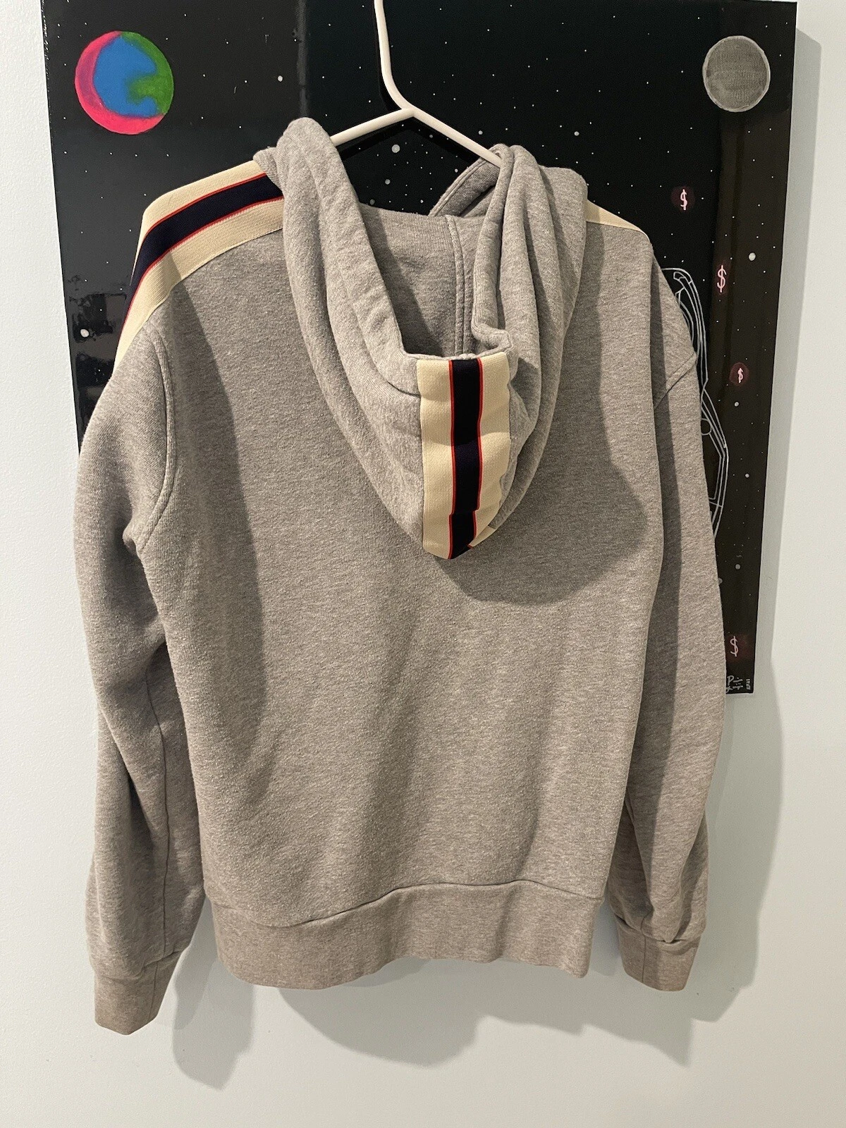 Felpa con cappuccio logo Gucci a righe traccia giacca cerniera grigio piccola 100% autentica