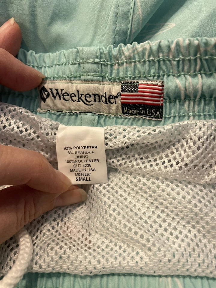 WEEKENDER SWIM TRUNKS MEN’S SIZE SMALL - teal with lobster print - Image 3 of 4