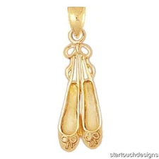 New 14k Yellow Gold Ballerina Ballet Shoes Pendant