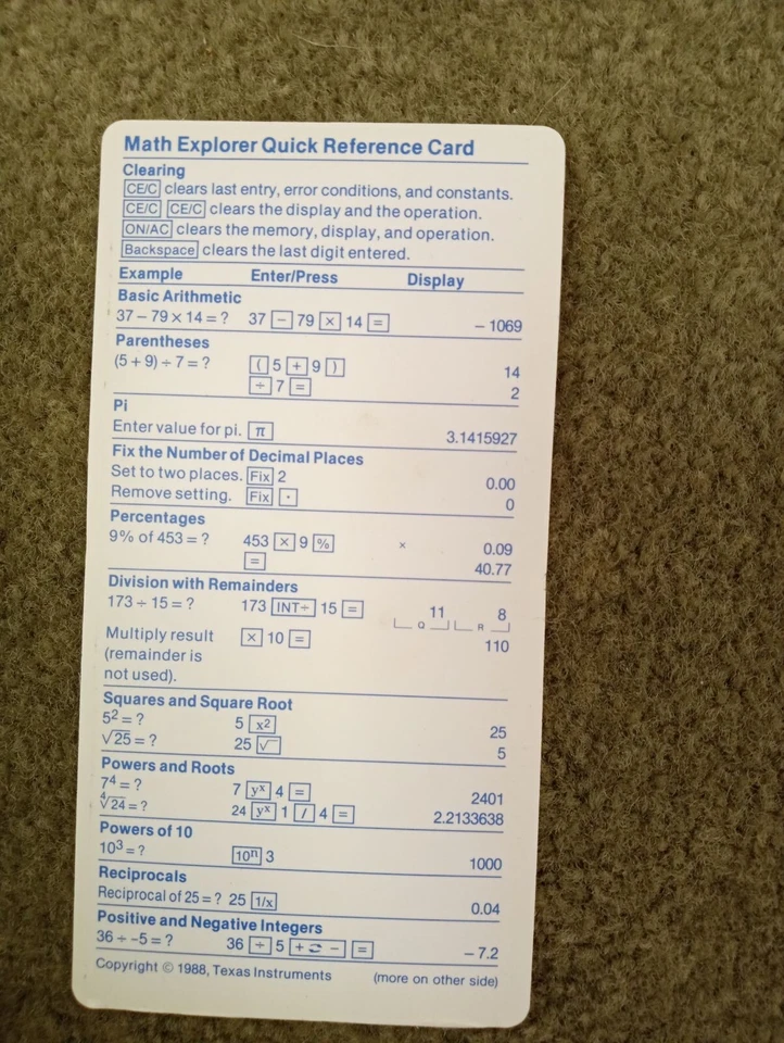 1988 Vintage TI Texas Instruments Math Explorer Calculator w/Cover & CARD TESTED - Image 2 of 2