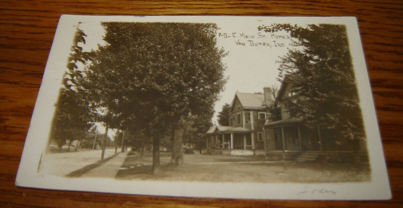 VINTAGE REAL PHOTO POSTCARD E MAIN STREET homes VAN BUREN INDIANA 1910