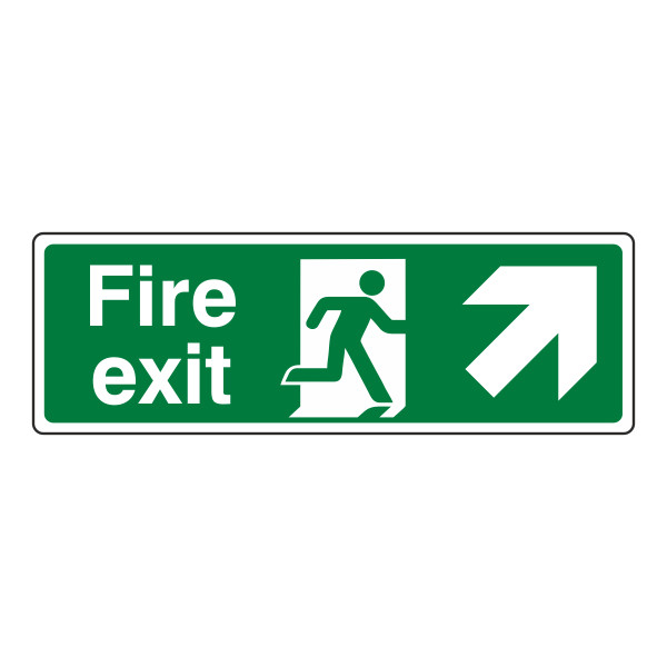 Fire Exit Sign - Arrow Up Right - 300x100mm - Self Adhesive Vinyl