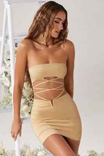 Oh Polly Aurelia Cut Out Lace Up Mini Dress in Cream Size 6