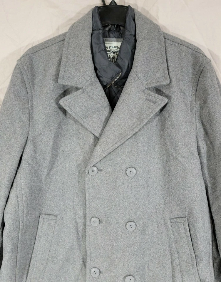 Levi's Peacoat Jacket Men's Small Wool-Blend with Puffer Bib Light Gray LM0JP370 - Image 2 of 4