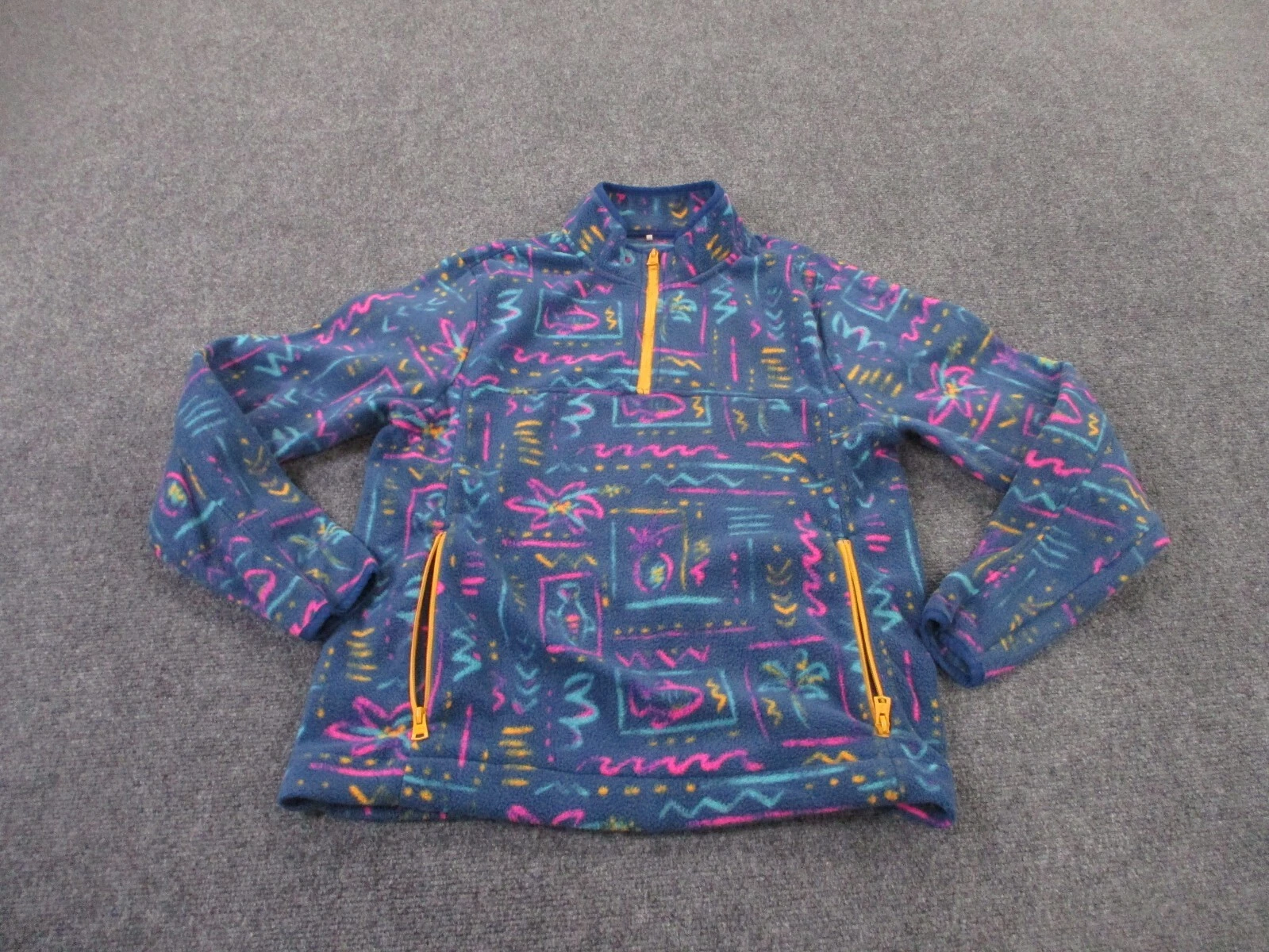 Chubbies Jacket Mens S Blue Retro Print Fleece Hiking Sweater Pullover Outdoors