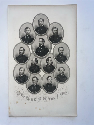 ANTIQUE CIVIL WAR ENGRAVING BOOKPLATE PRINT DEFENDERS OF THE UNION GENERALS 1865