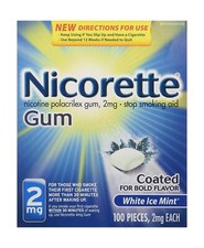 Nicorette OTC Stop Smoking Nicotine Gum, 2mg-White Ice Mint-100 ct.