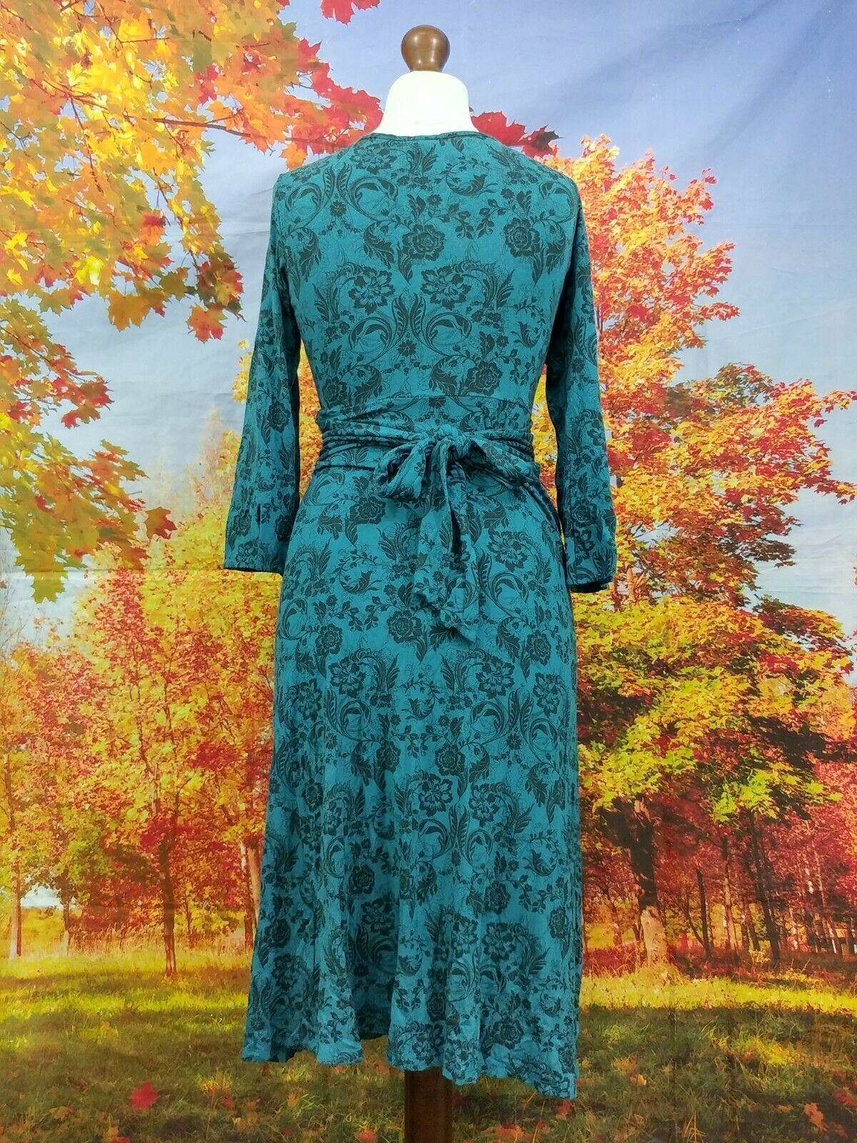 White Stuff blue black pattern Wrap Midi Dress. U… - image 2