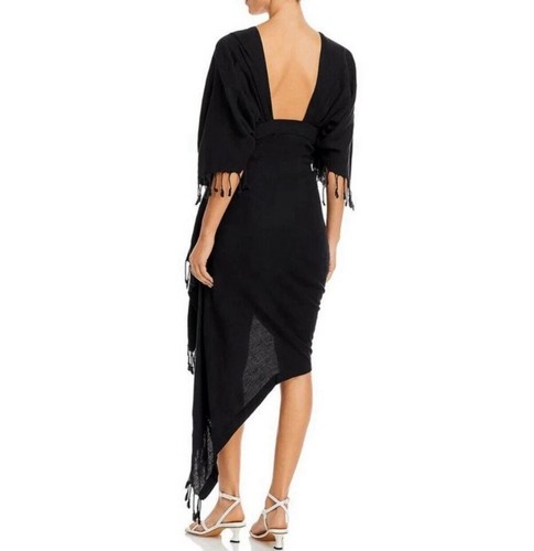 MSRP $650 Just BEE Queen Womens Luma Ruffled Linen Sheath Dress, Black, XS, M - Picture 3 of 3
