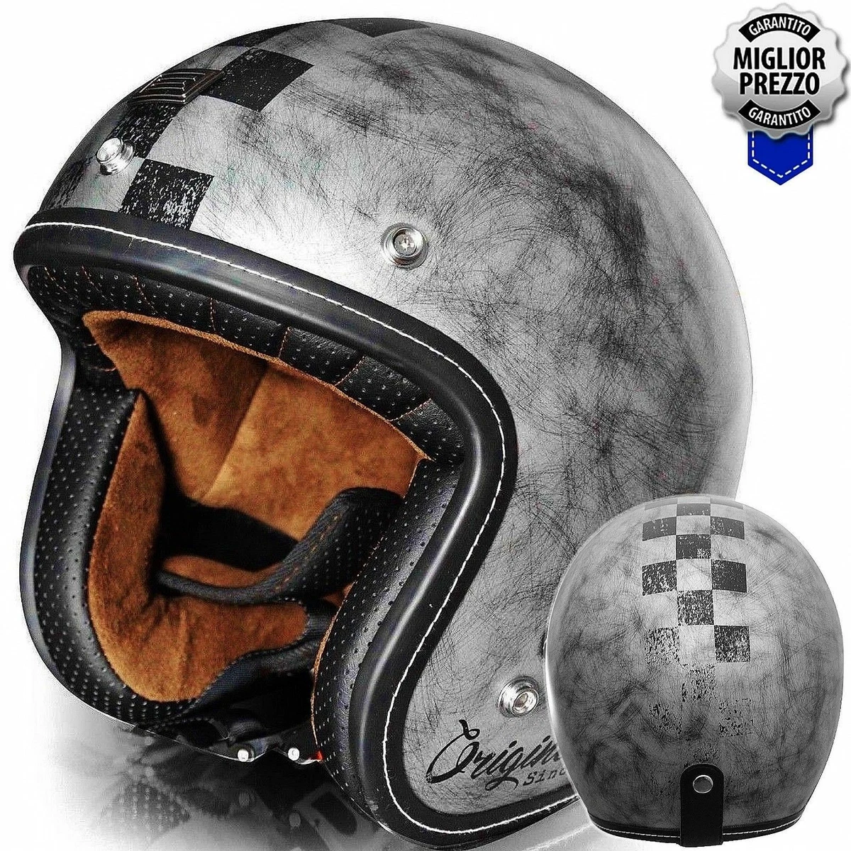 CASCO JET VINTAGE ORIGINE PRIMO SCACCO SILVER CUSTOM HARLEY