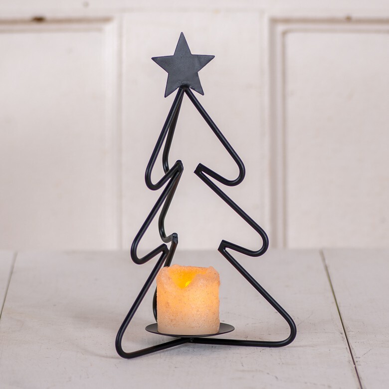 Wrought Iron Christmas Tree Votive Holder, Matte Black, 10