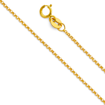 14K Yellow / White Solid Gold 1.2mm Rolo Cable Chain Necklace- Spring Ring Clasp