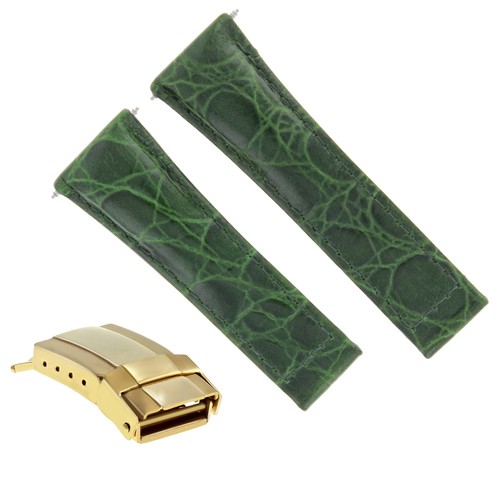 CROC LEATHER WATCH STRAP FOR ROLEX DAYTONA REGULAR BLACK TAN GREEN YELLOW GOLD - Picture 15 of 20