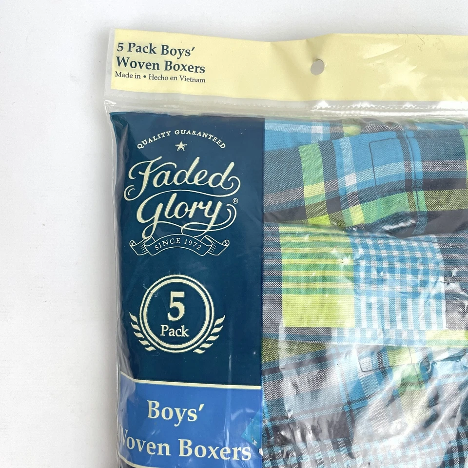 New Faded Glory Boys Size S (6-7) Plaid Woven Boxers Package of 5 - Imagem 4 de 4