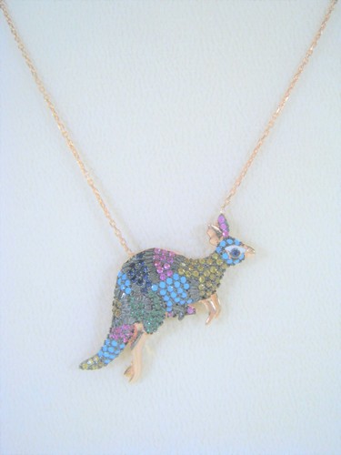 Kangaroo Necklace RUBY SAPPHIRE TURQUOISE CITRINE Rose Gold-plated 925 SILVER - 第 3/4 張圖片