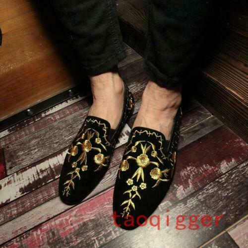 Mens Casual Gold Embroidered Flower 