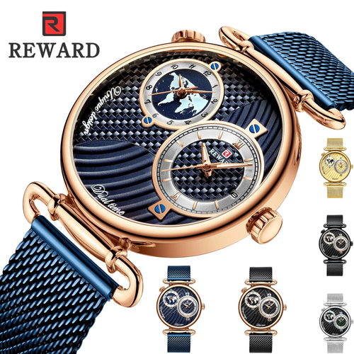 REWARD uomini orologi di lusso quarzo Top Brand Dual Quadrante Orologio da  polso in acciaio completo Blu | eBay