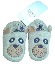 NEW BABY 0-3 MONTHS SLIP-ON PRAM SHOES MARKS SPENCER SLIPPERS GREY DOGS