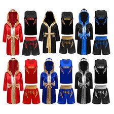 Kids Boys Suit Boxing Set Party Outfit Hooded Costume Metallic Trim Uniform