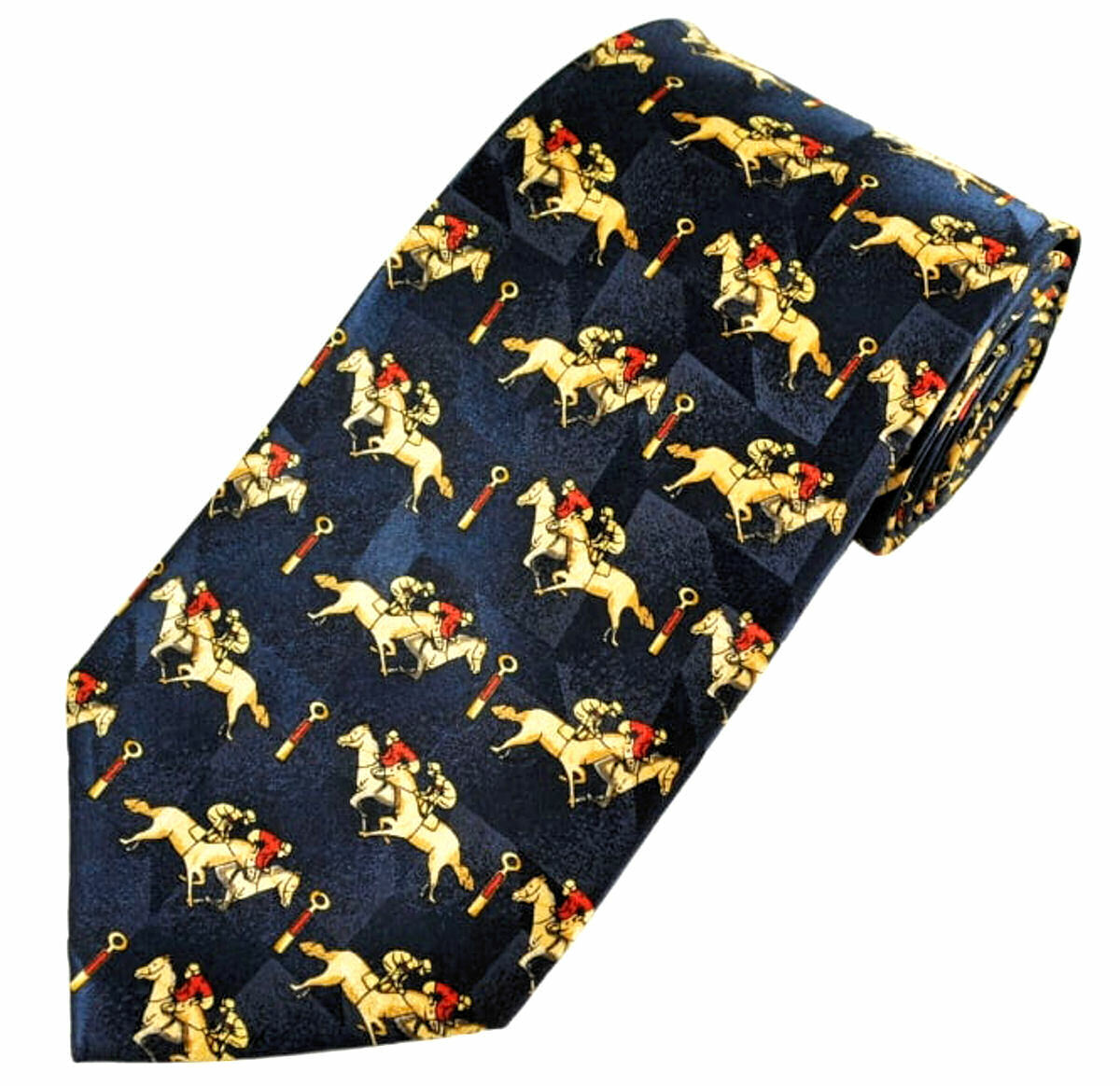 THE TIE STUDIO - Racing Horses and winning post on navy Men's Silk Novelty Tie
