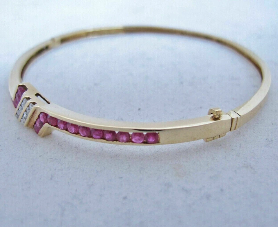5Ct Round Cut Lab Created Ruby Delicate Bangle Bracelet 14K Yellow Gold Plated - Image 2 of 4
