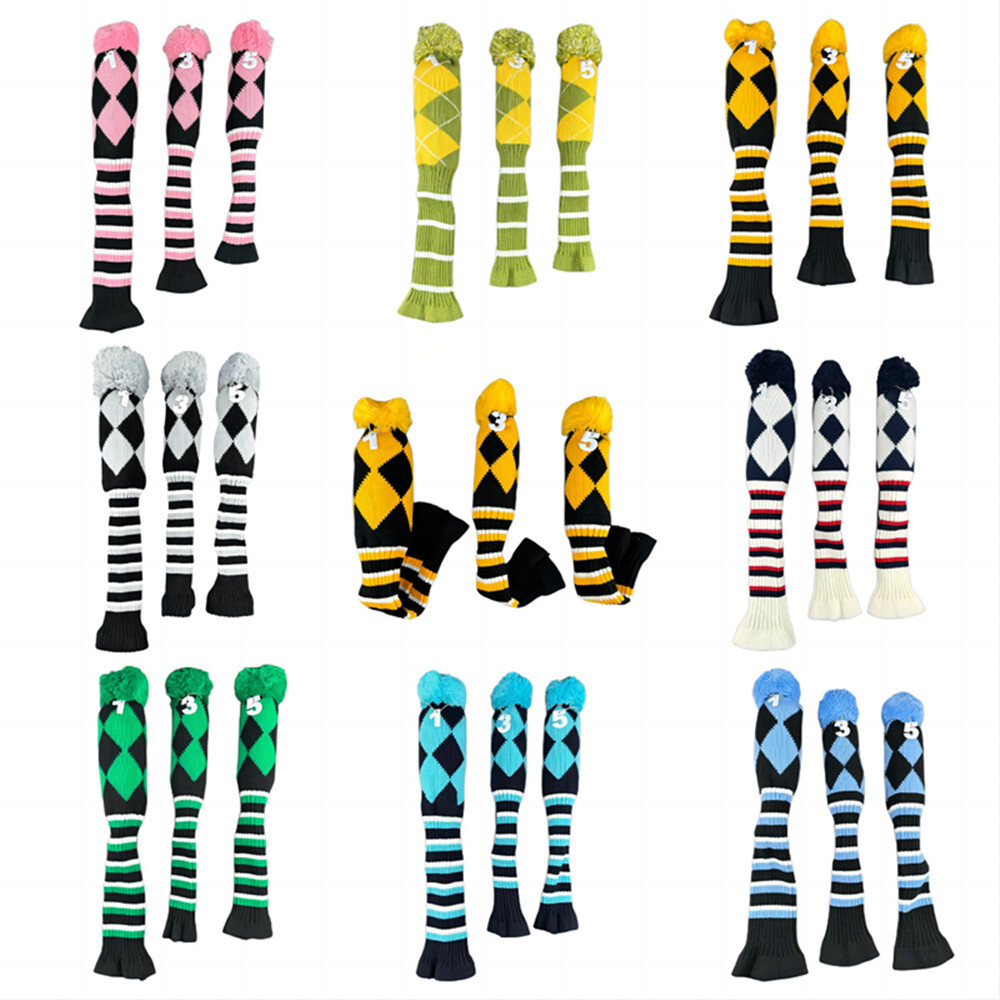 3Pcs Golf Wood Headcover Durable Knitting Anti- Long Neck Head Covers Guard Pom Head Cover 460cc Fairway Wood Protector - 18