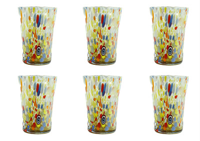 6er Set Murano Glas Trinkbecher Gelb Multi Handarbeit Millefiori