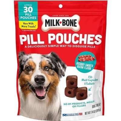 Milk-Bone Pill Pouches Dog Treats, Hickory Smoked Bacon Flavor, 30 Count Bags
