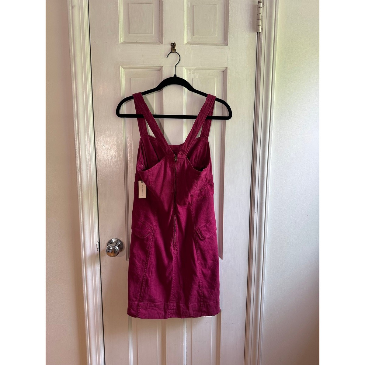 NWT Anthropologie Square-Neck Linen Blend Mini Cargo Dress Size 10 Pink  Magenta