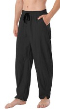 Mens Linen Cotton Loose Fit Casual Lightweight Elastic Waist Summer Beach Pant