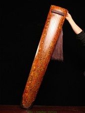 48" Old China Dynasty Wood Lacquerware Word Musical Instrument Guqin Statue
