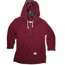Abercrombie Fitch Hoodie Women L Maroon Good Henley Button Pullover Cotton