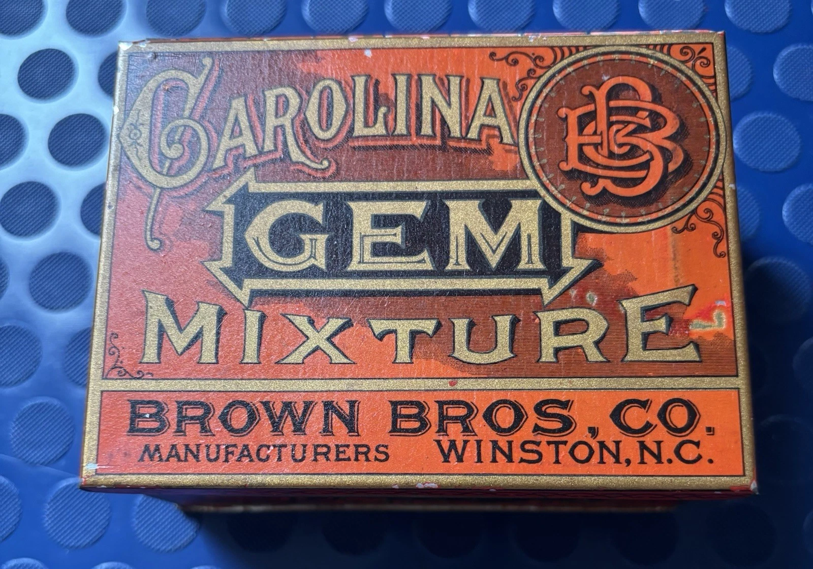Carolina Gem Mixture Brown Bros Co Winston, NC Vintage Early 1900's Tobacco Tin