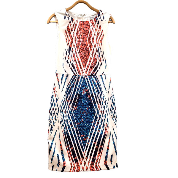 Howard Showers Dress Womens Pencil  Midi Size 10 Blue Pink White Stretch Knit