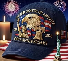 250th Anniversary Patriotic Hat Embroidered Eagle 1776  2026 Unisex Cap