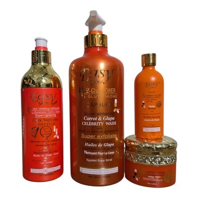 4pcs Easy Glow Carrot Glowing Toning Shower Gel, Lotion, Face Cream & Serum.